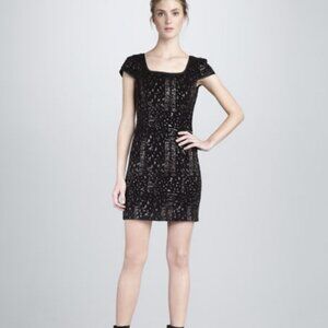 Rachel Zoe Edie Metallic Gold Black Cap Sleeve Short Mini Dress Womens Sz 4
